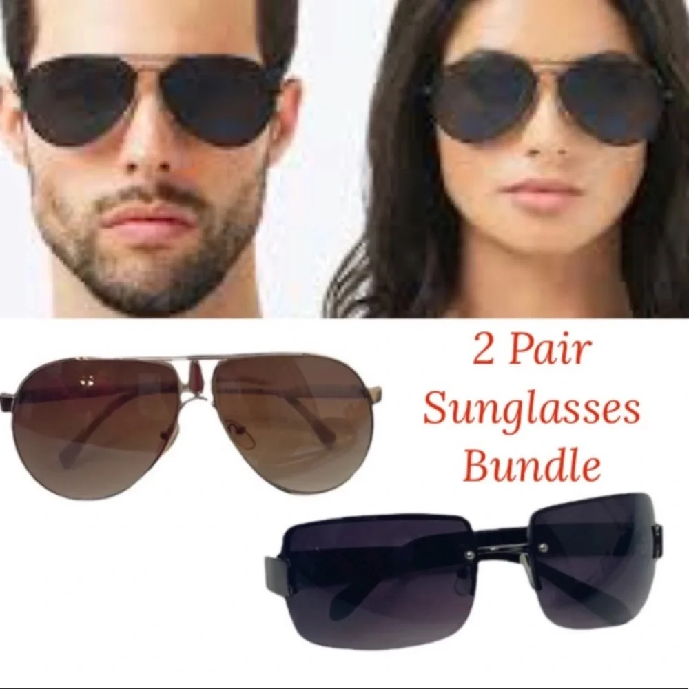 Aviator Sunglasses Black Classic Statement Unisex Mens Womens Fashion Set 2 Pair